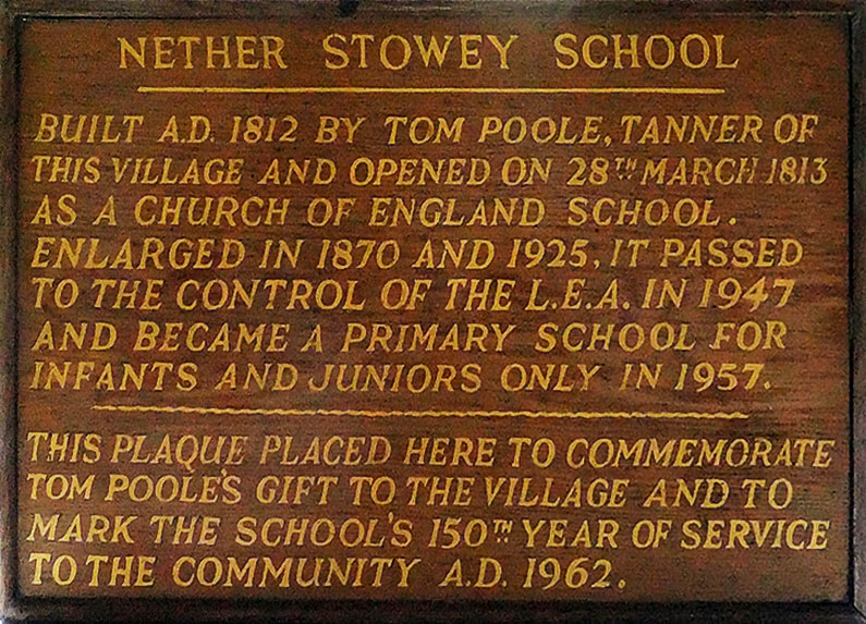 Plaque celebrating Thomas Poole's gift of the School to Nether Stowey